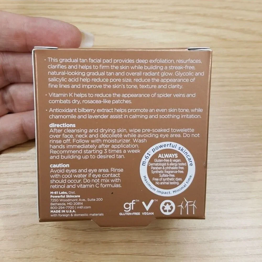 M-61 Powerful Skincare PowerGlow Peel Gradual Tan 10 Treatments Facial Pad